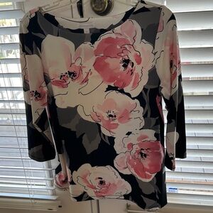 Charter Club Pink and Black Floral Blouse